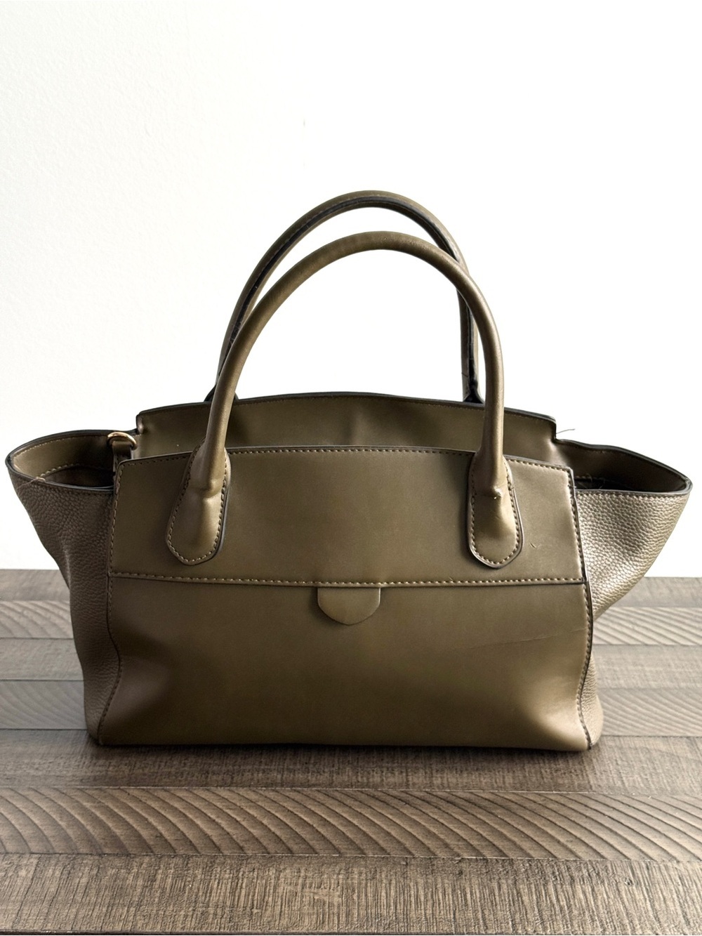 A New Day Olive Green Faux Leather Tote Handbag - Women Bags